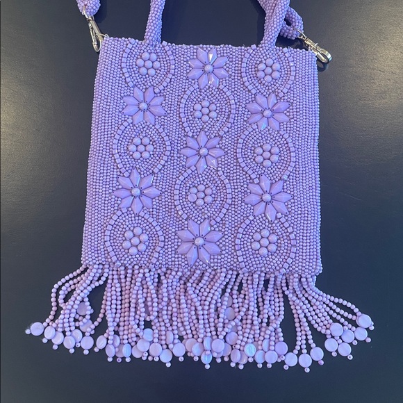 NWOT Anthropologie lavander beaded floral satchel - Picture 7 of 9